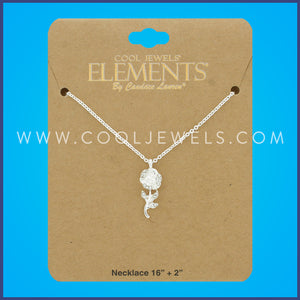 SILVER CHAIN NECKLACE WITH SILVER FLOWER PENDANT - CARDED