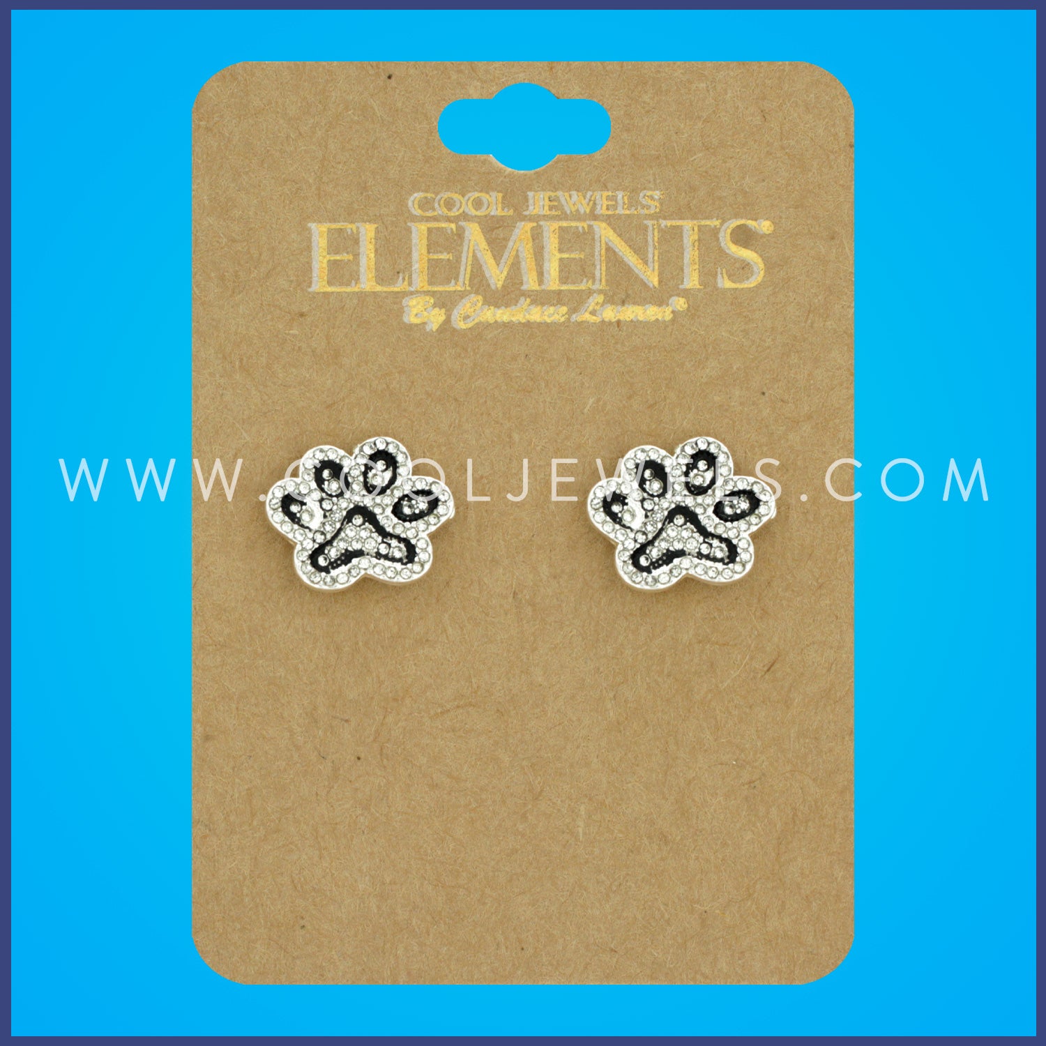 SILVER POST EARRING WITH RHINESTONE PAWS - CARED