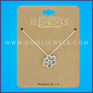 SILVER CHAIN NECKLACE WITH RHINESTONE PAW PENDANT - CARDED