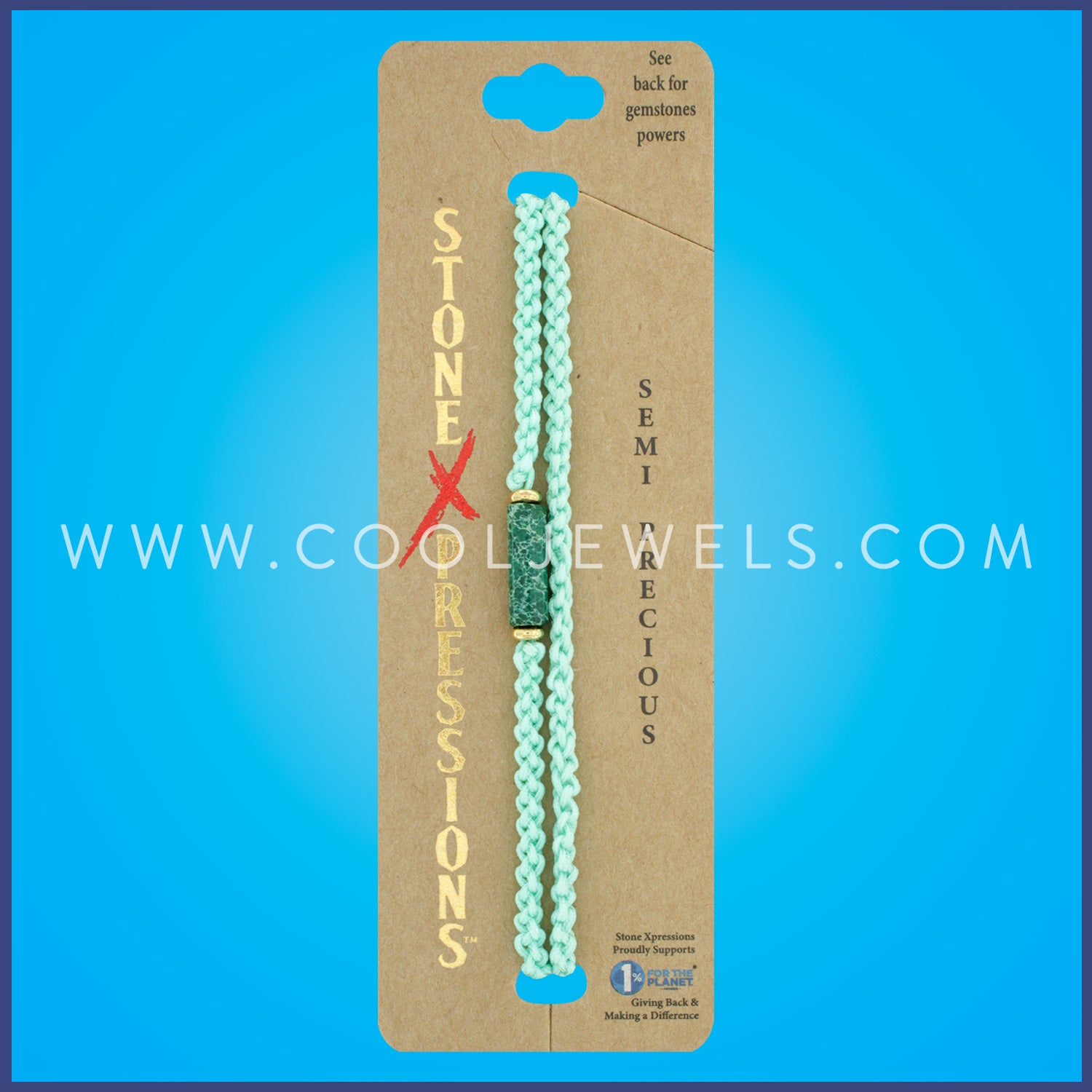 BRAIDED SLIDER BRACELET WITH GREEN EMPEROR JASPER STONE TUBE - CARDED
