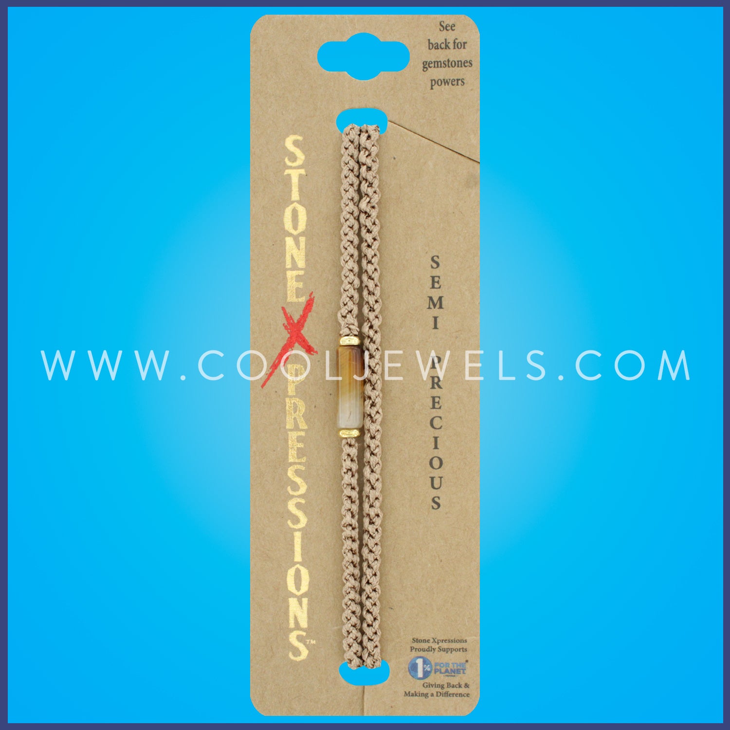 BRAIDED SLIDER BRACELET WITH TIGER EYE STONE TUBE - CARDED