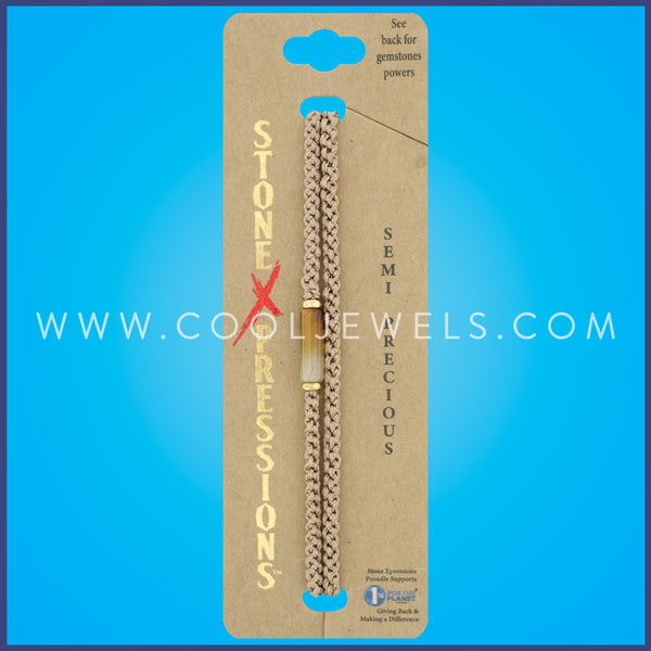 BRAIDED SLIDER BRACELET WITH TIGER EYE STONE TUBE - CARDED