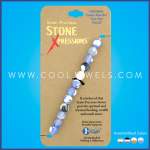 ELASTIC STRETCH BRACELET WITH AGATE BEADS ASSORTED - CARDED