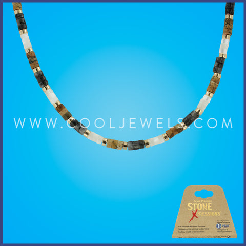 LINK CHAIN NECKLACE WITH STONE SLICES ASSORTED - CARDED