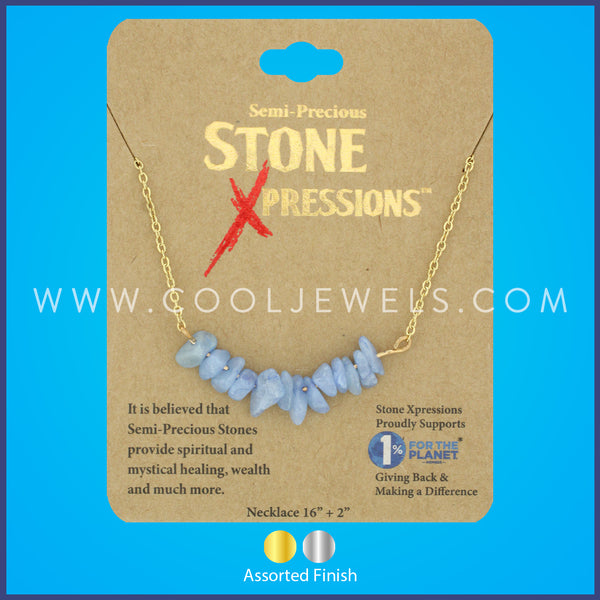 LINK CHAIN NECKLACE WITH BLUE LACE AGATE STONE CHIPS - CARDED