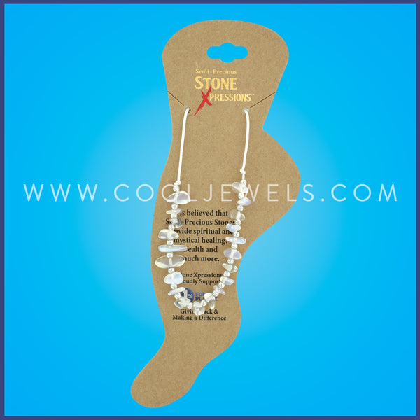 SLIDER CORD ANKLET WITH MOONSTONE CHIPS - CARDED