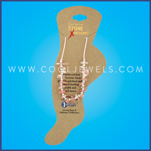 SLIDER CORD ANKLET WITH ROSE QUARTZ STONE CHIPS - CARDED