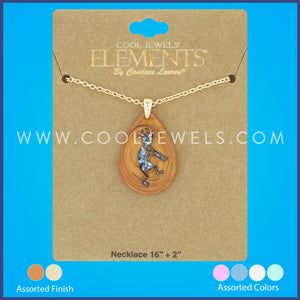 LINK CHAIN NECKLACE WITH FAUX WOOD TEARDROP PENDANT WITH COLORED KOKOPELLI  ASSORTED - CARDED