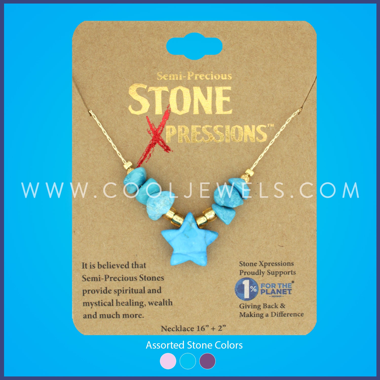 STONE XPRESSION - LINK CHAIN NECKLACE WITH STONE STAR AND BEADS - CARDED