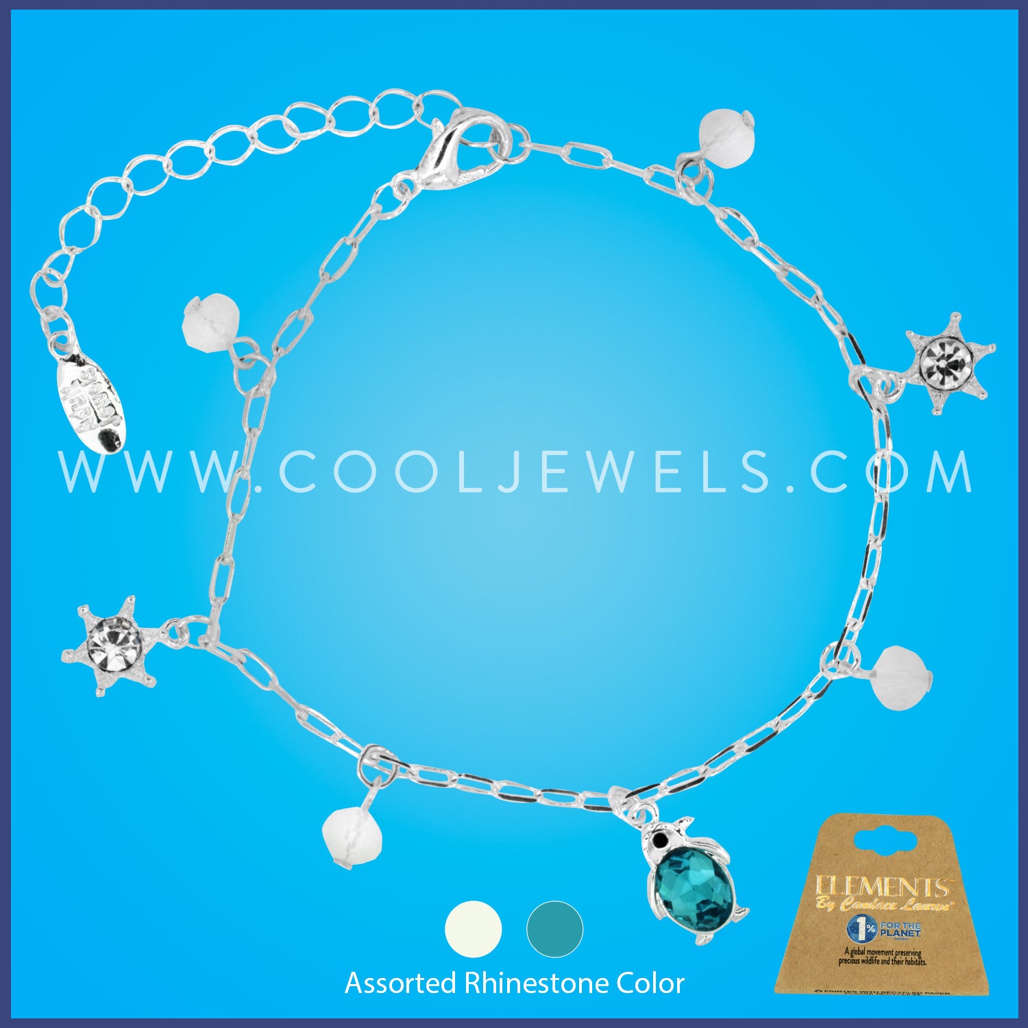 CHAIN BRACELET WITH BEADS, SNOWFLAKES, & PENGUIN CHARM ASSORTED - CARDED