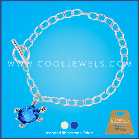 LINK CHAIN BRACELET WITH STONE TURTLE PENDANT & TOGGLE ASSORTED - CARDED