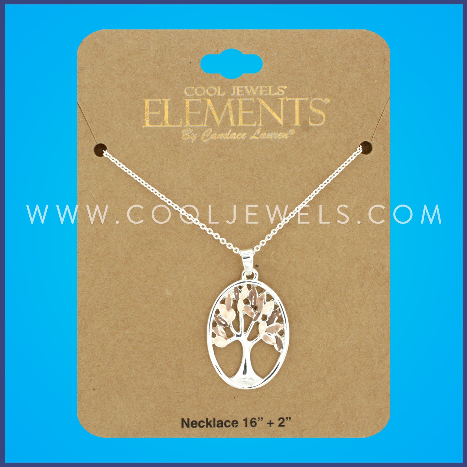 SILVER CHAIN NECKLACE WITH OVAL TREE PENDANT - CARDED