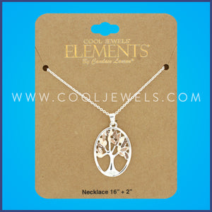 SILVER CHAIN NECKLACE WITH OVAL TREE PENDANT - CARDED