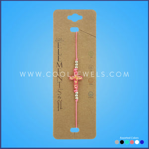 COLOR STRING SLIDER BRCELET WITH IRIDESCENT CROSS CARDED- ASSORTED COLORS