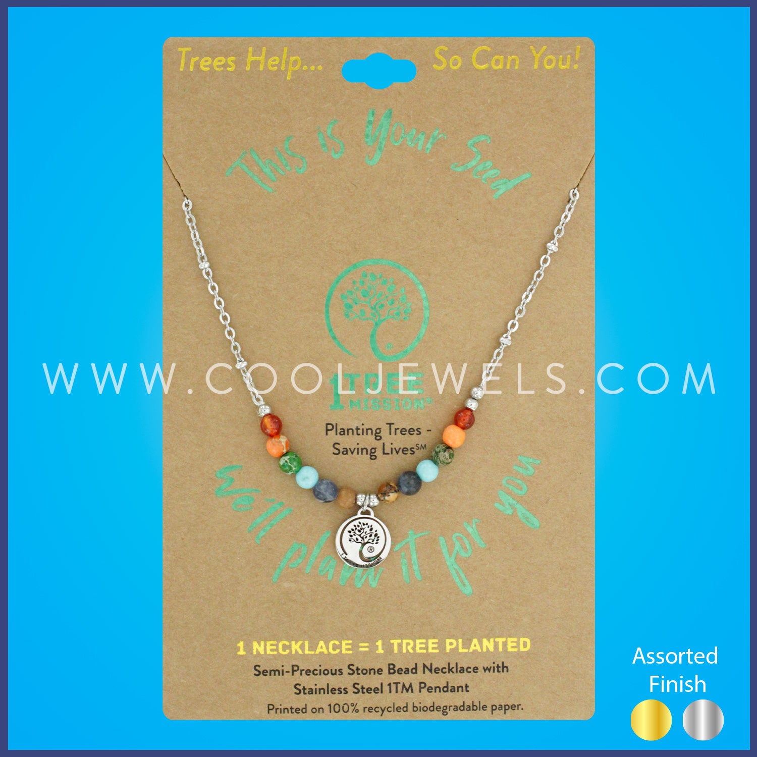 1 TREE MISSION® STAINLESS STEEL NECKLACE WITH COLORED BEADS (ASPEN TREE)