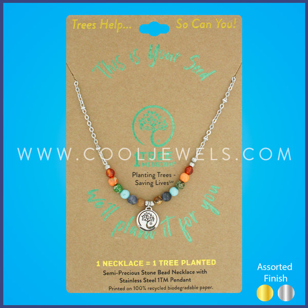 1 TREE MISSION® STAINLESS STEEL NECKLACE WITH COLORED BEADS (ASPEN TREE)