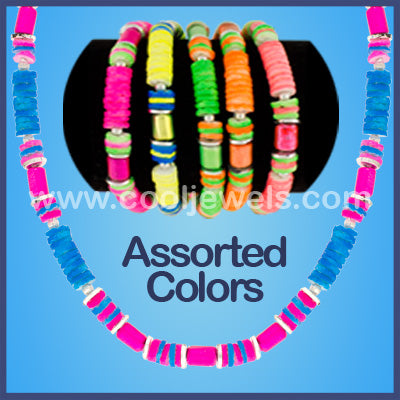 Assorted Color Neon Shell Beaded Neck Choke Necklaces