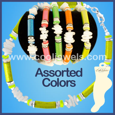 Assorted White Chip and Neon Shell Anklets