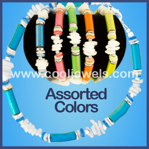 Assorted White Chip and Neon Shell Bracelets
