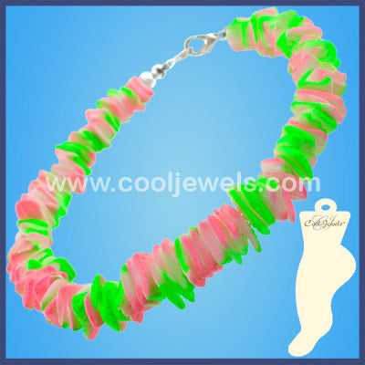 Assorted Colored Two Toned Neon Shell Anklets