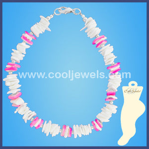 White and Color Shell Chip Anklets