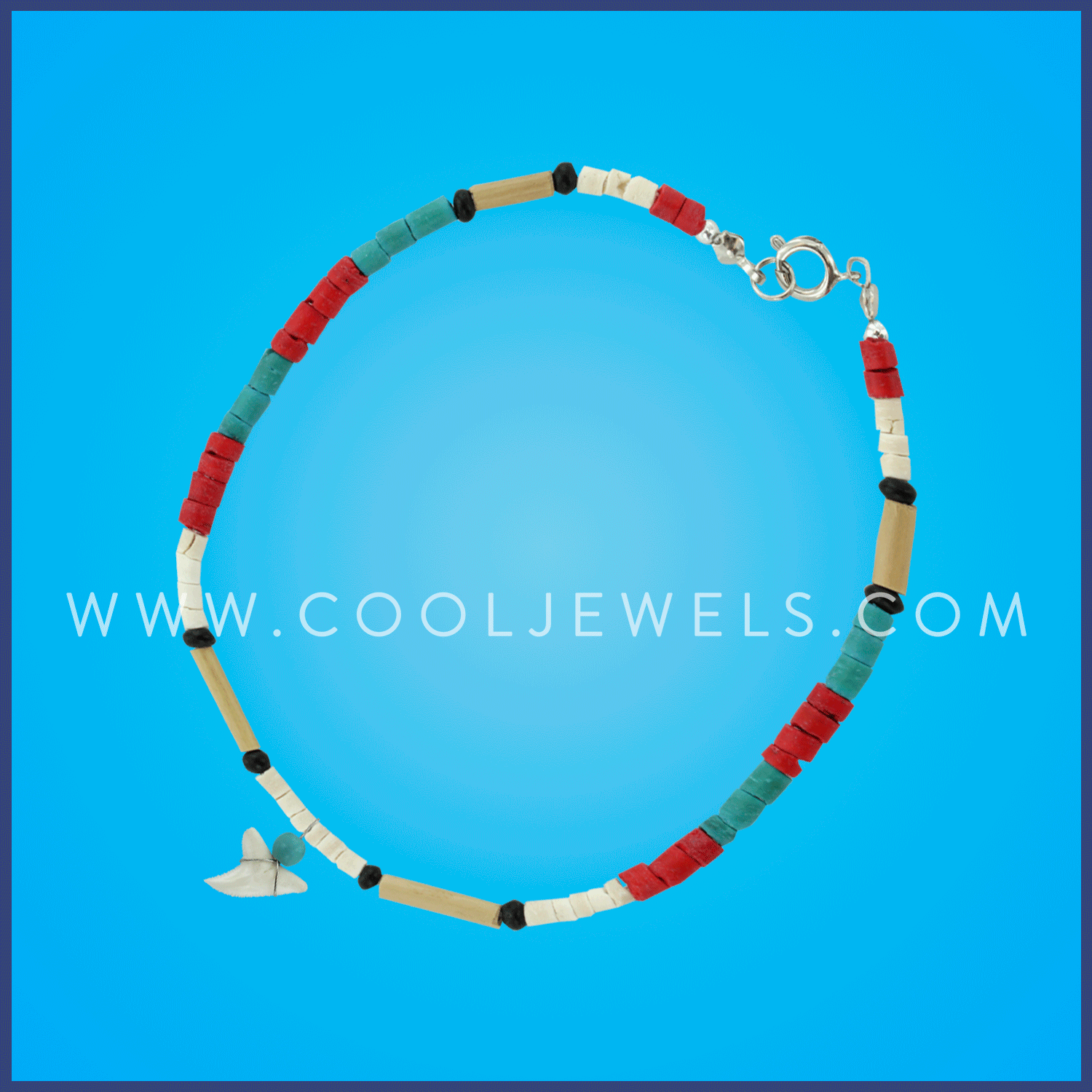 COLOR WOOD BEADED ANKLET WITH TOOTH PENDANT