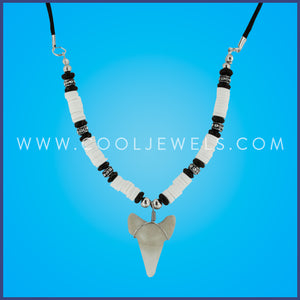 BLACK CORD NECKLACE WITH FIMO & IMITATION SHARK TOOTH PENDANT