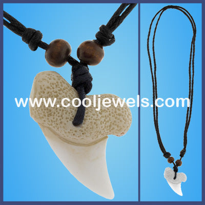 BLACK CORD NECKLACE WITH IMITATION SHARK TOOTH