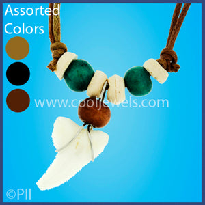 SLIDER CORD NECKLACE WITH BEADS & IMITATION TOOTH PENDANT - ASSORTED COLORS