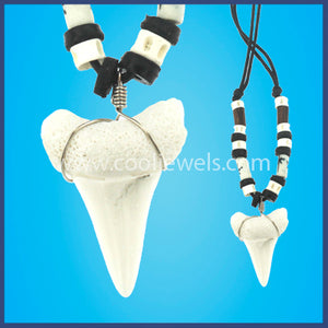 SLIDER CORD NECKLACE WITH BEADS & IMITATION SHARK TOOTH PENDANT - ASSORTED COLORS