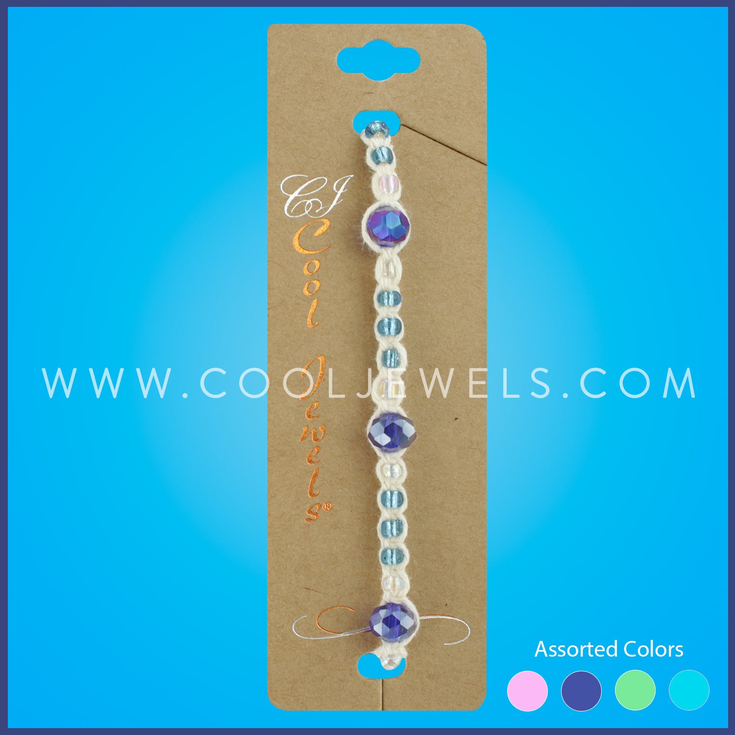 HEMP BRACELET ANKLET WITH COLORED BEADS - ASSORTED COLORS