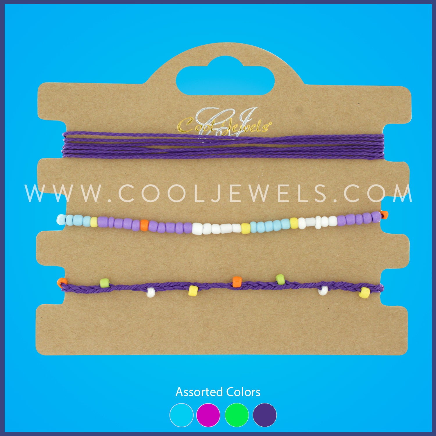 (SET OF 3) STRING BRACELET WITH ROUND COLORED BEADS - ASSORTED COLORS