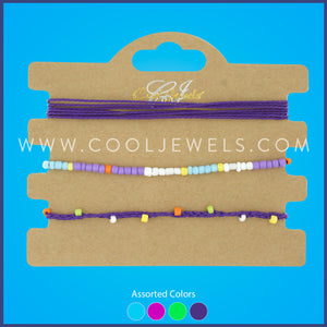 (SET OF 3) STRING BRACELET WITH ROUND COLORED BEADS - ASSORTED COLORS