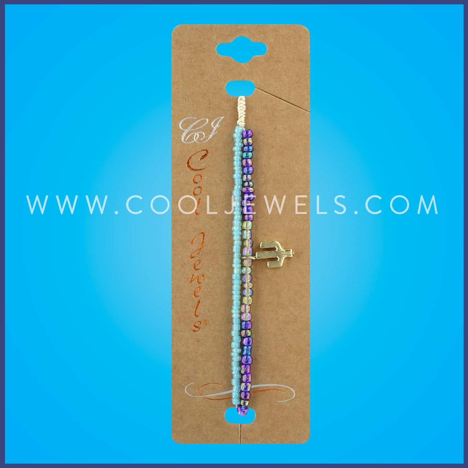 LAYERED STRING SLIDER BRACELET WITH BEADS & GOLD CACTUS