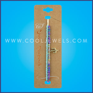 LAYERED STRING SLIDER BRACELET WITH BEADS & GOLD CACTUS