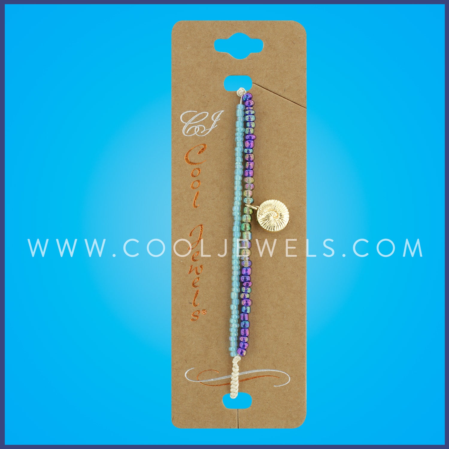 LAYERED STRING SLIDER BRACELET WITH BEADS & GOLD SHELL