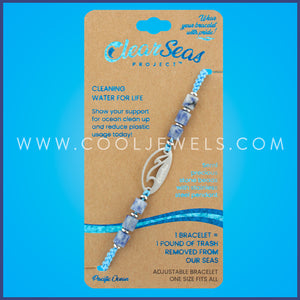 SLIDER BRACELET WITH  SIX(6) SODALITE  BEADS AND ONE (1) "CLEAR SEAS LOGO"