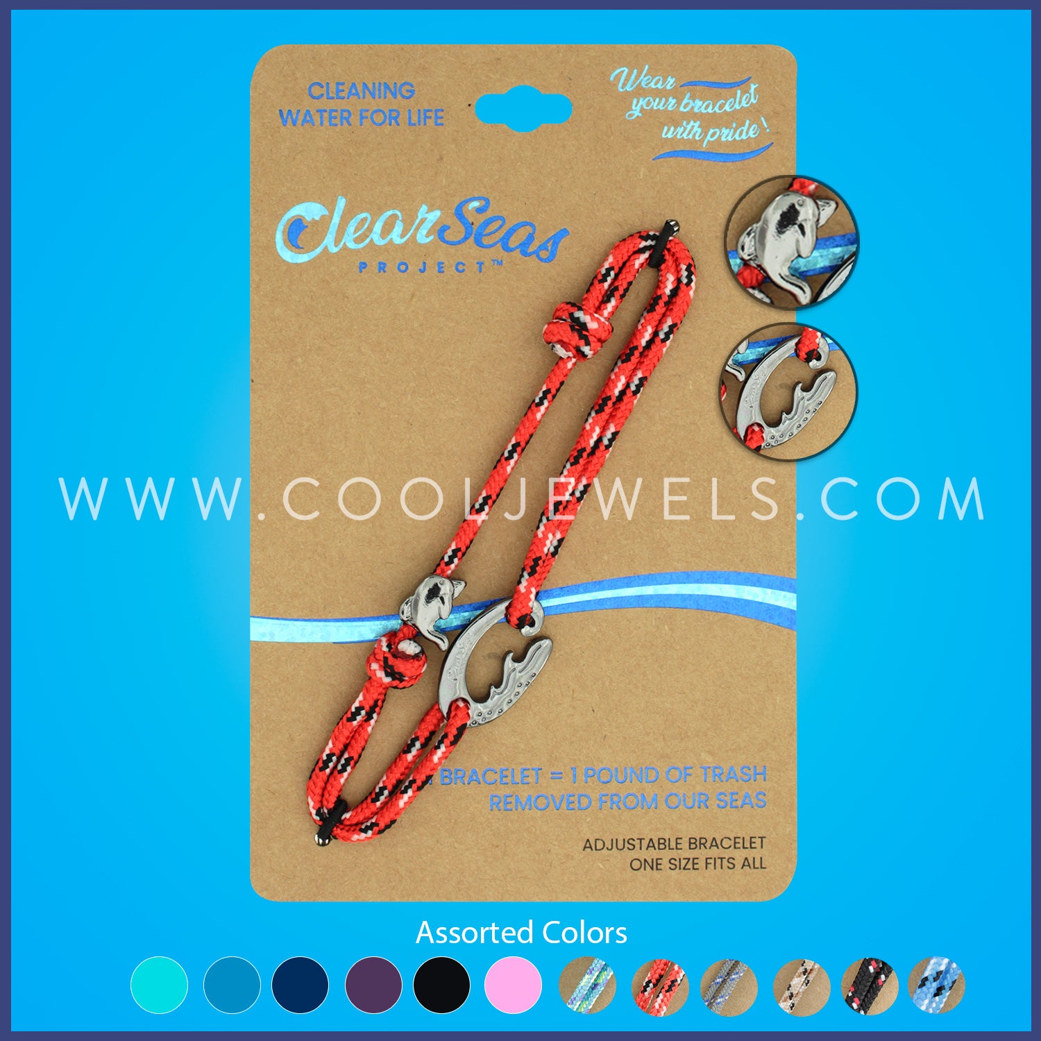 CLEAR SEAS - PARACORD BRACELET WITH DOLPHIN BEAD