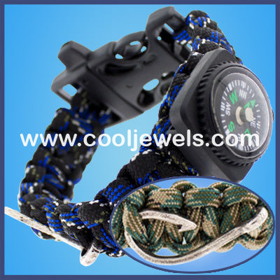 Paracord Whistle Compass Hook Bracelets