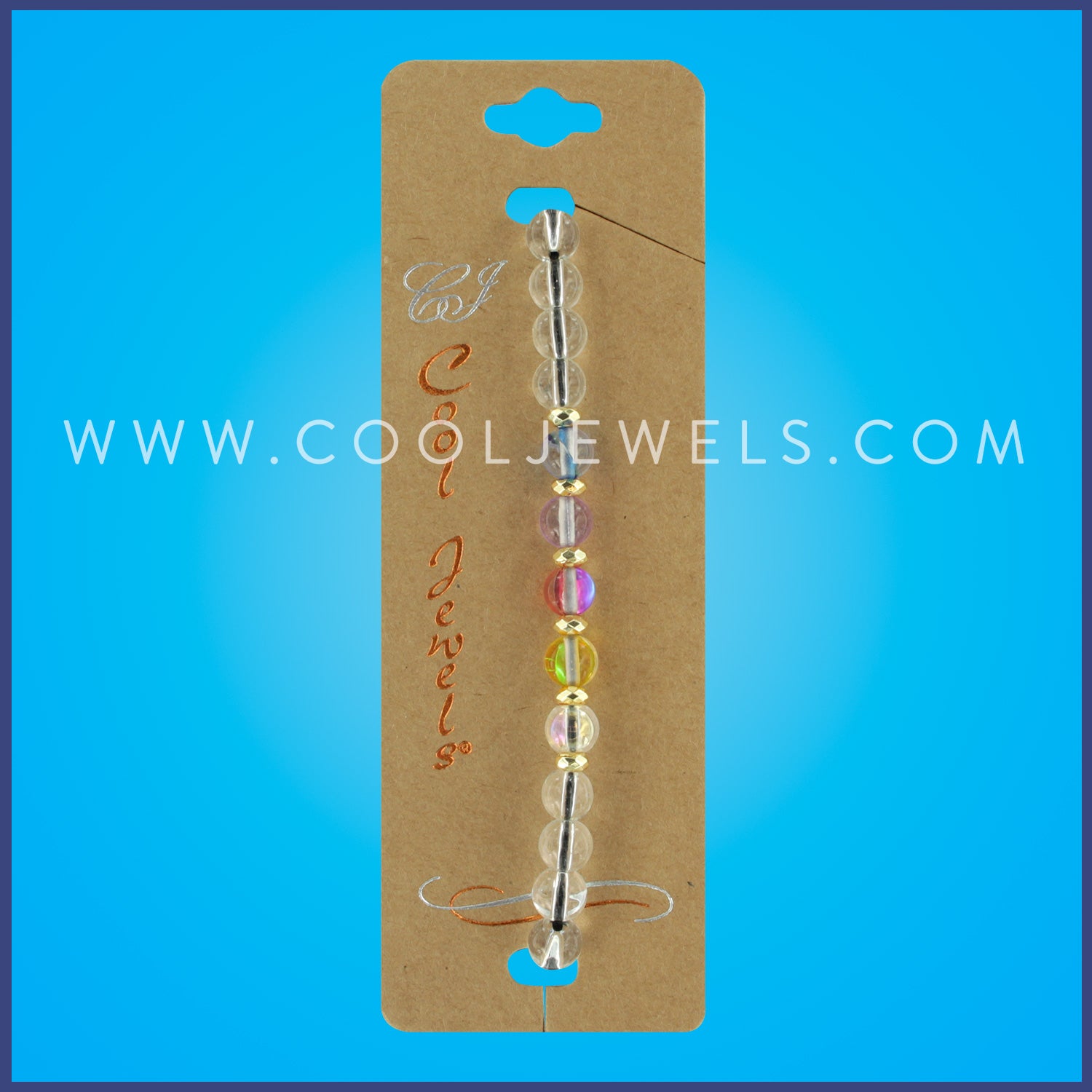 BRAIDED SLIDER BRACELET WITH ROUND COLORED & CLEAR GLASS BEADS