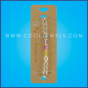 BRAIDED SLIDER BRACELET WITH ROUND COLORED & CLEAR GLASS BEADS