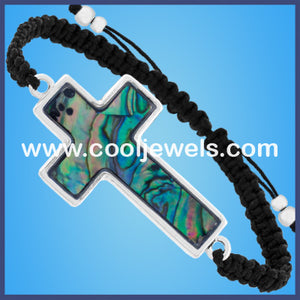 Black Woven Slider Cross Bracelets