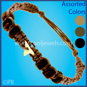 WOVEN SLIDER BRACELET ANKLET WITH BEADS & IMITATION TOOTH - ASSORTED COLORS
