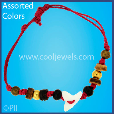 SLIDER BRACELET ANKLET WITH COLORED BEADS & IMITATION TOOTH PENDANT - ASSORTED COLORS