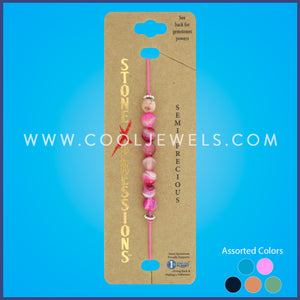 COLORED STRING BRACELET WITH COLORED ROUND BEADS CARDED - ASSORTED