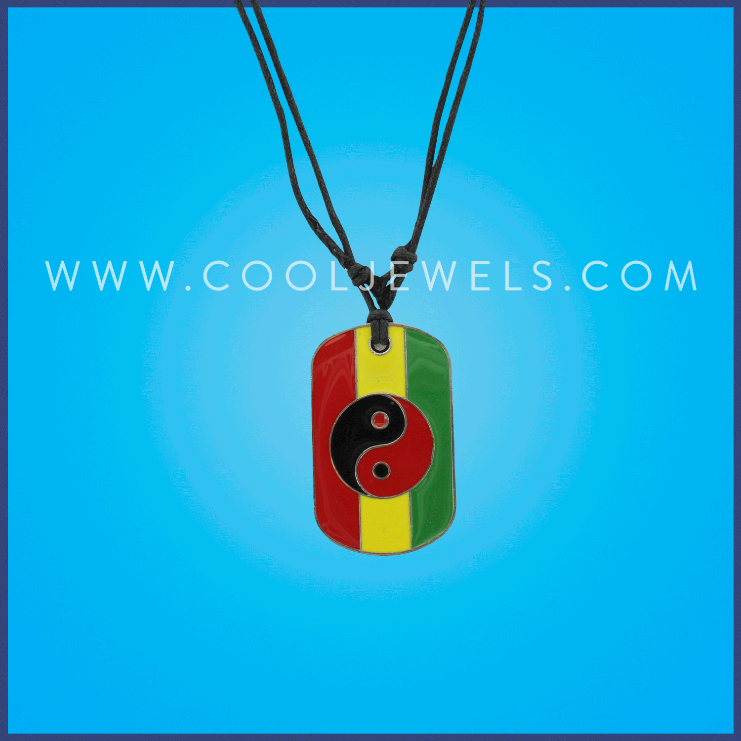 SLIDER CORD NECKLACE WITH RASTA & YIN YANG DOG TAG