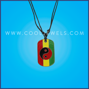 SLIDER CORD NECKLACE WITH RASTA & YIN YANG DOG TAG