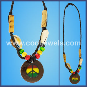 Rasta Bead Peace Sign Necklace