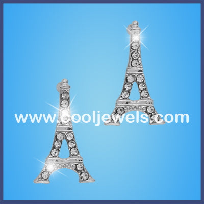 Silver Eiffel Tower Rhinestone Earrings