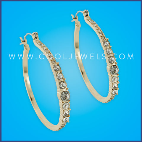 GOLD HOOP EARRING WITH RHINESTONES - CARDED